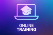 Blue and purple background with text that says "online training"