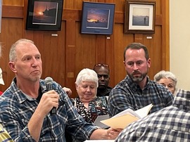 Councilmembers Mark Stremler and Jon Scanlon speak to Charter Review Commissioners