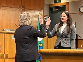 Jessica Rienstra, District 3, takes the oath of office. 