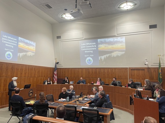 Whatcom County Executive Satpal Sidhu speaks at Annual Lake Whatcom Joint Councils and Commissioners Meeting on April 1, 2026.