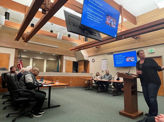 Tawsha Thompson speaks during the Community Engagement Workshop for the Justice Project in Lynden. 