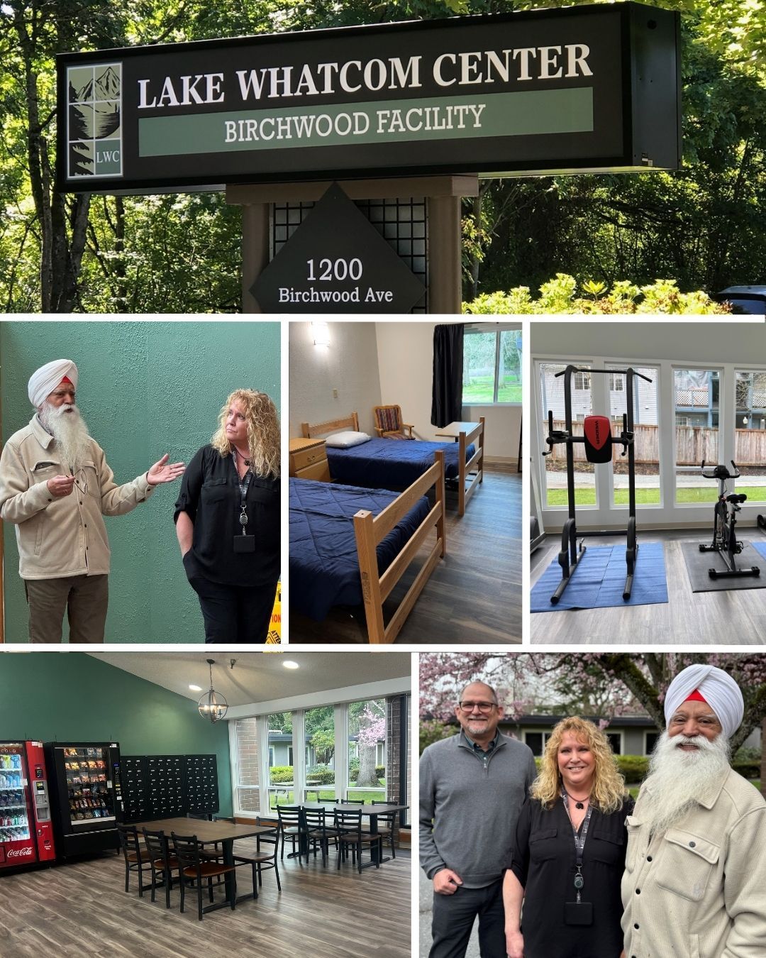 collage of pictures from the lake whatcom center tour including satpal sidhu speaking and facilities