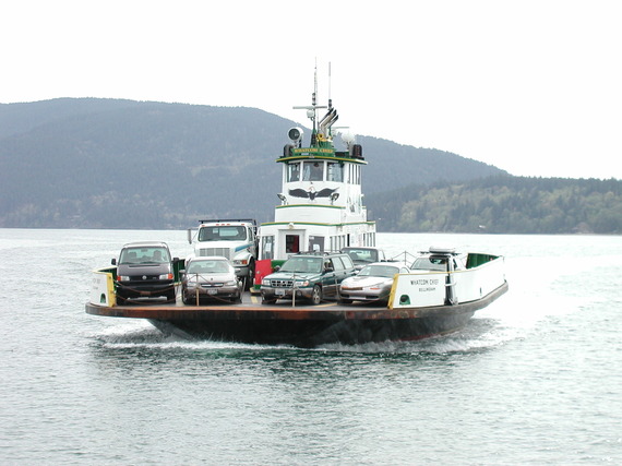 Whatcom Chief ferries cars on a hazy day.