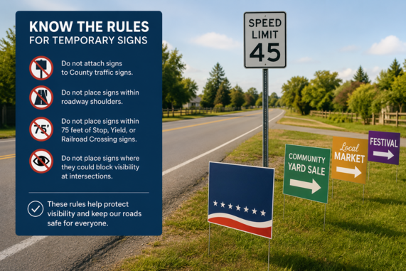 Infographic about temporary signs in the road right of way