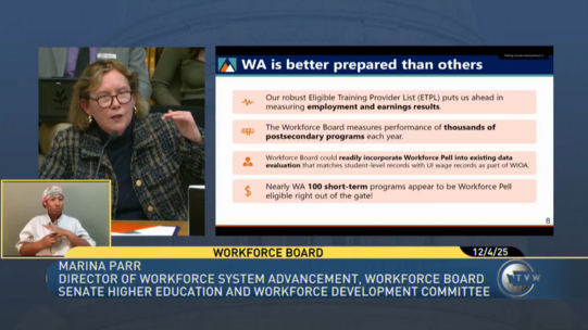 Marina Parr testifies before legislative committee.