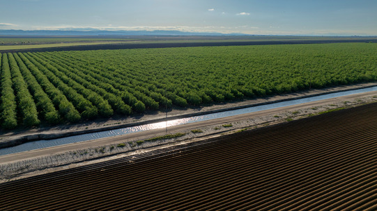 A California farm and irrigation canal. 
