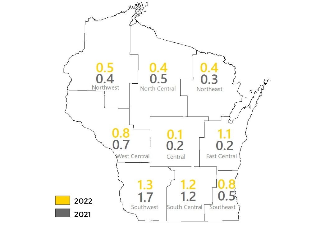 Corn rootworm beetle survey results crop district averages map