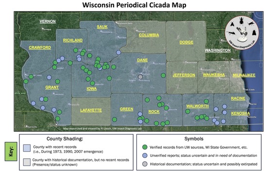 WI periodical cicada map