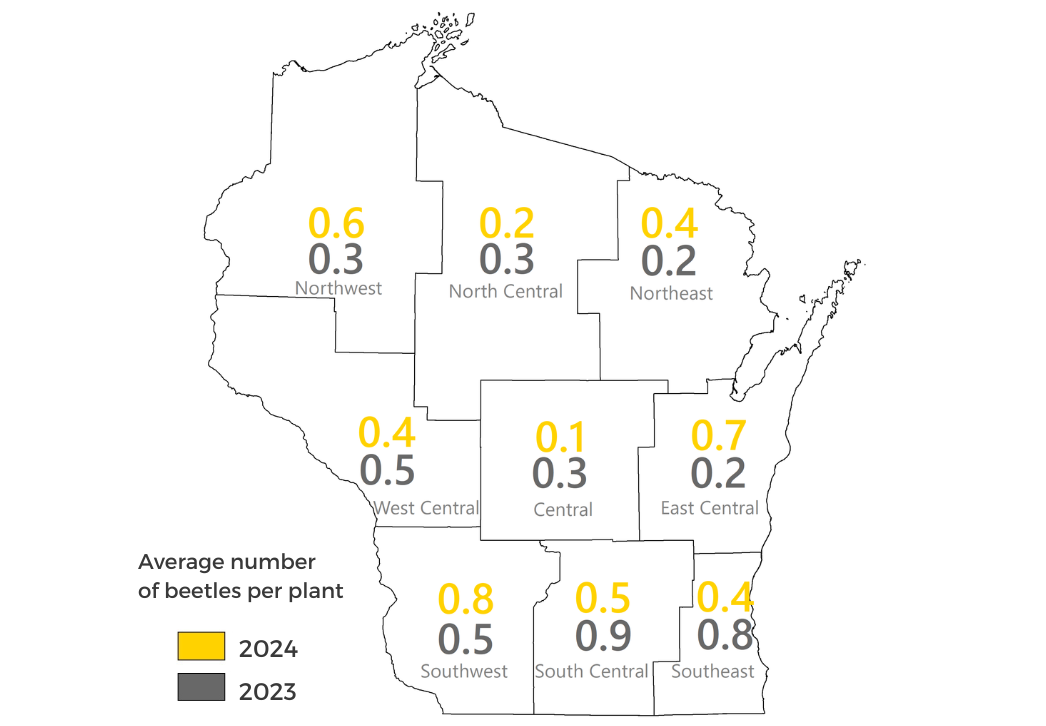 Corn rootworm survey results by crop district map