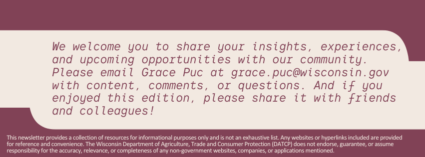 Newsletter footer maroon text on cream background with maroon border