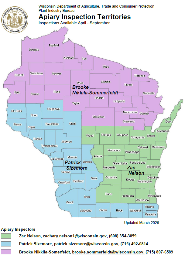 2026 apiary inspector territories w/contact info