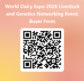 World Dairy Expo 2026 Livestock and Genetic Networking Event: Buyer Form QR code with blurred orange background