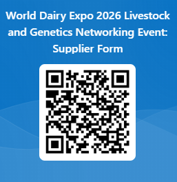 World Dairy Expo 2026 Livestock and Genetic Networking Event: Supplier Form QR code with blurred blue background