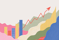 Abstract, colorful picture of a stock market graph rising