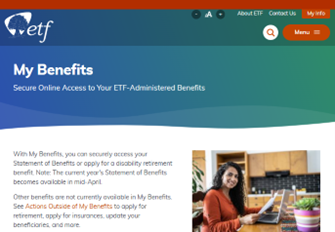 My Benefits page on ETF website
