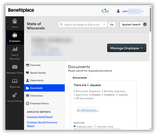 Scroll down to view member's documents