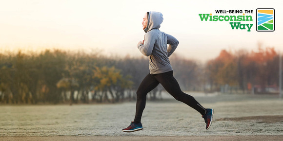 Well-being the Wisconsin Way, with a person runs during cold weather