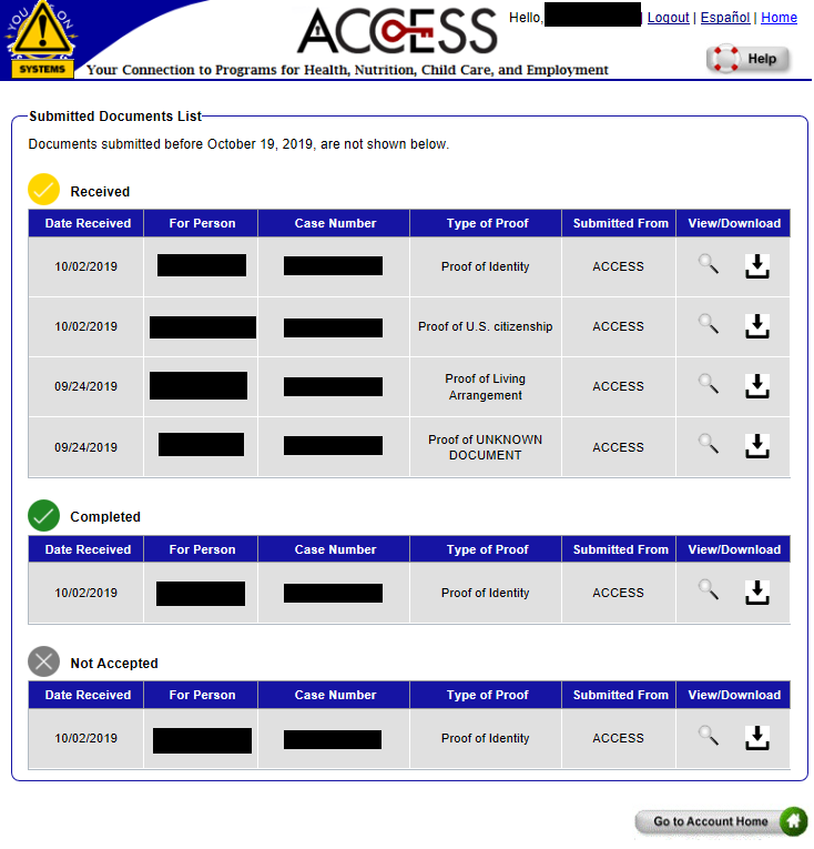 ACCESS Submitted Documents List Page - Version 2