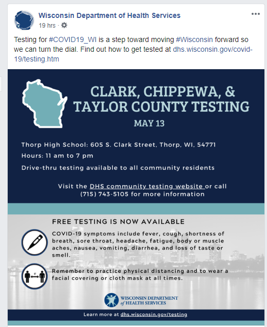 Sample social media graphic for Chippewa, Clark, and Taylor counties.
