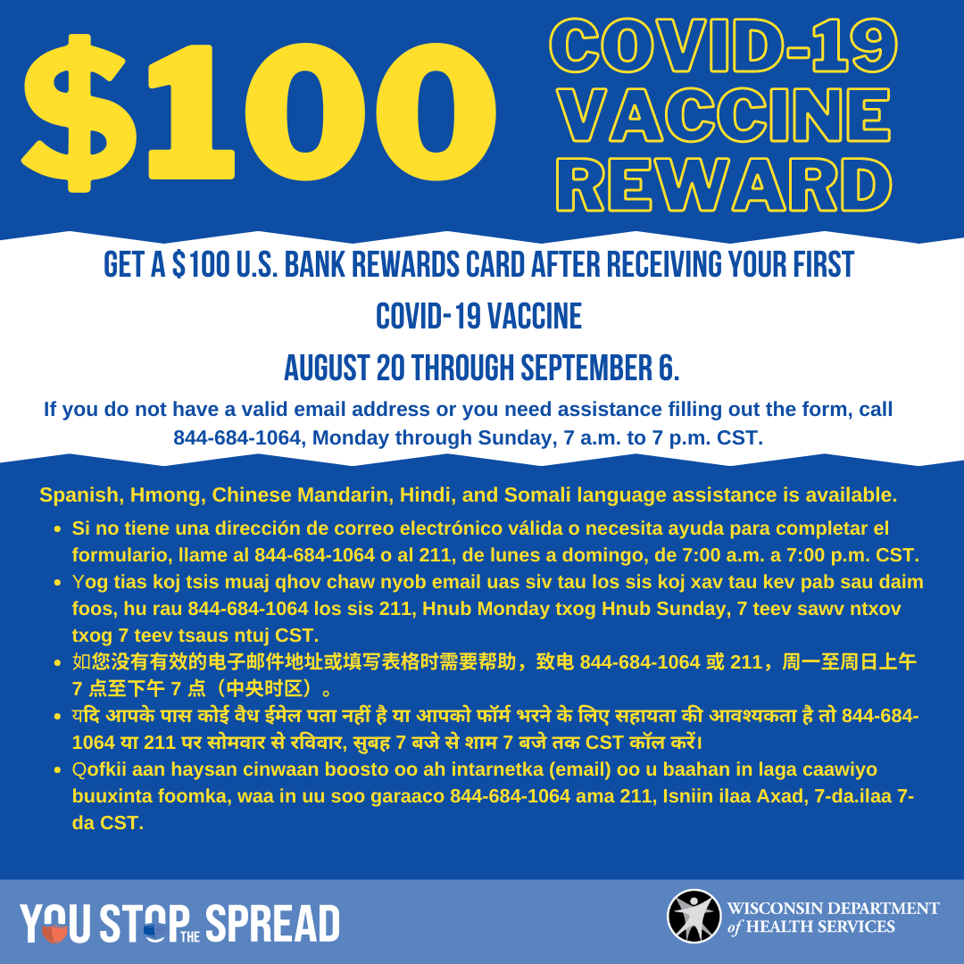 Get $100 when you get your first COVID-19 shot.
