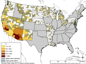 U.S. map of Valley Fever cases