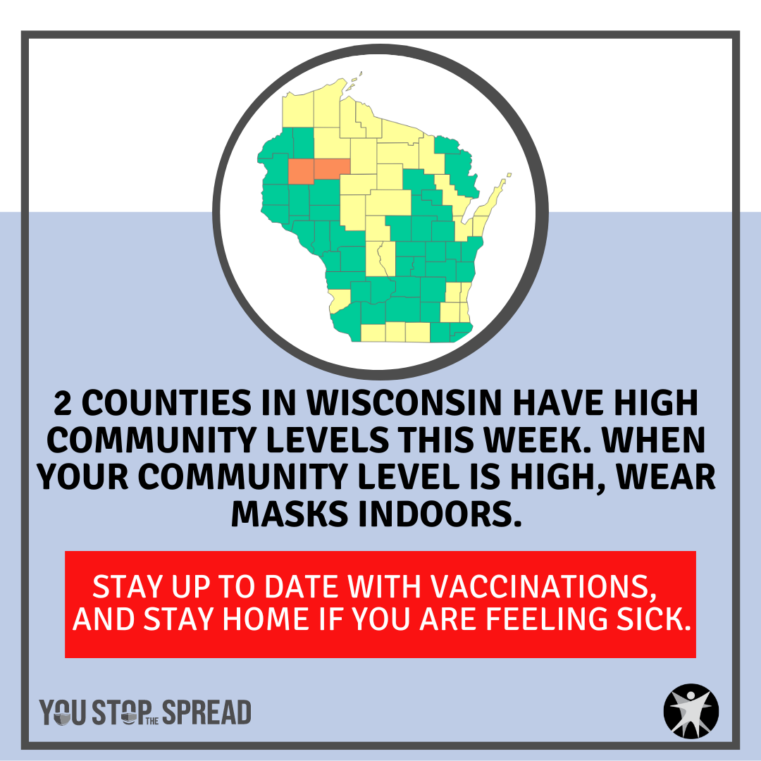 2 Counties in Wisconsin have High community levels this week.