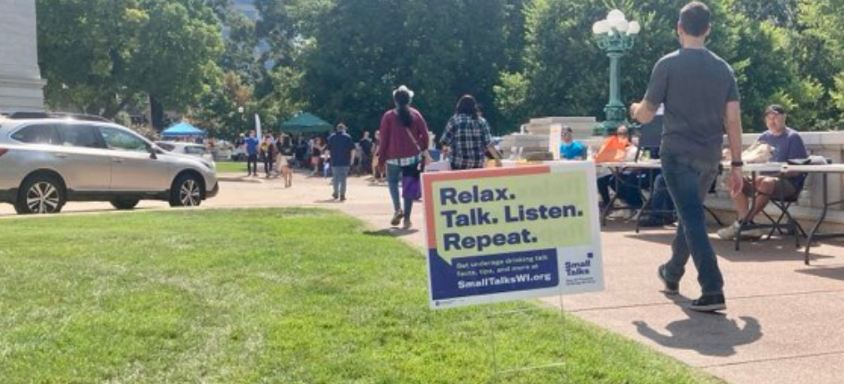 Small Talks sign on state Capitol lawn