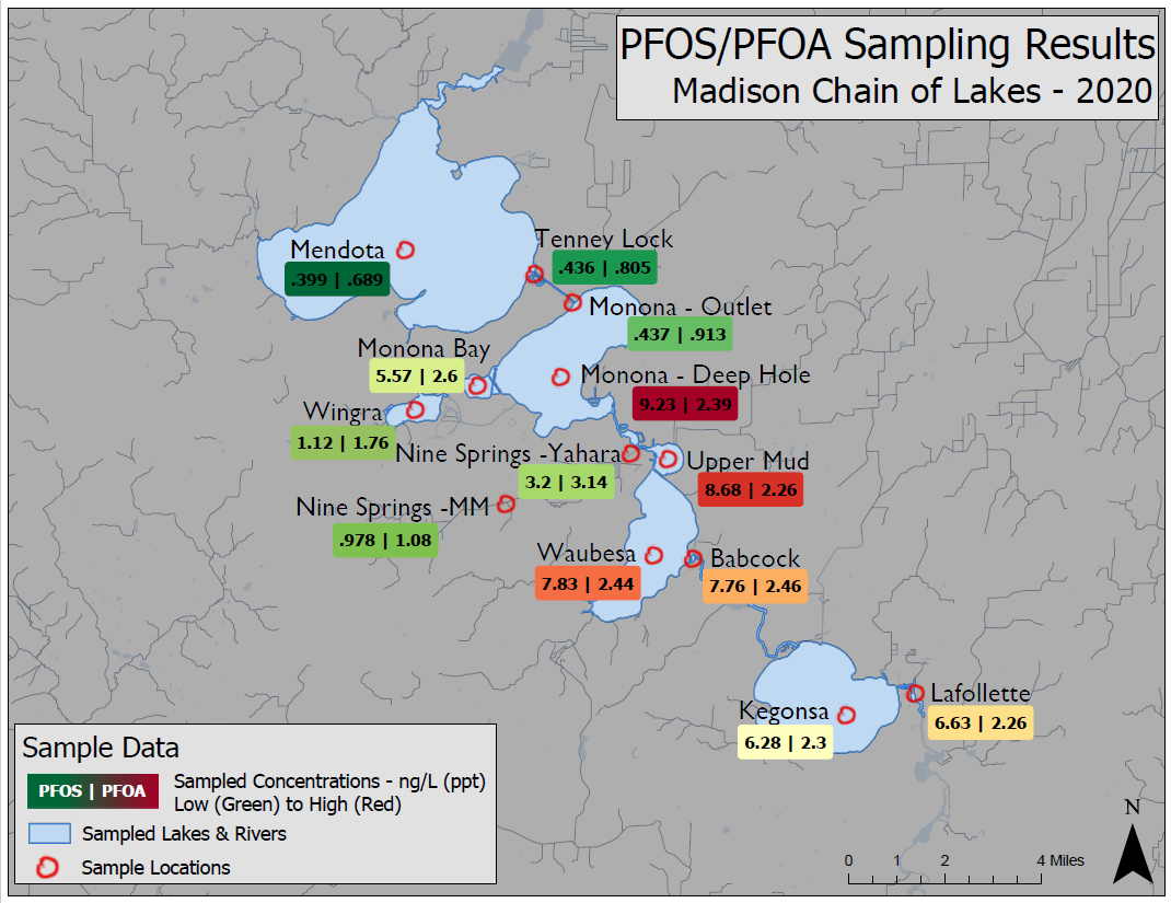 PFOS/PFAS samplings results for Madison Chain of Lakes