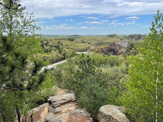 Scenic overview of rocks, buttes and forests