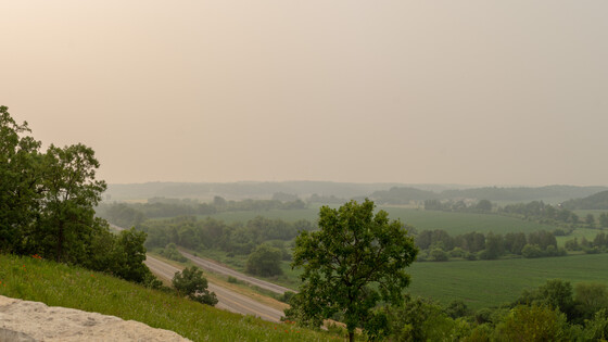 A smokey haze covers the landscape in southern Wisconsin on Tuesday, June 27, 2023.