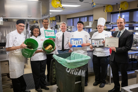 Milwaukee Area Technical college staff in the kitchen with their recycling award