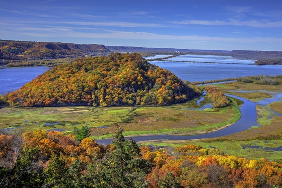 The fall colors at Trempealeau Mountain at Perrot State Park. 