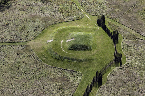 Platform Mound and Stockade Walls at Aztalan State Park as viewed from the air. 