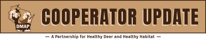 DMAP Logo and brown rectangle with brown text reading cooperator update. 