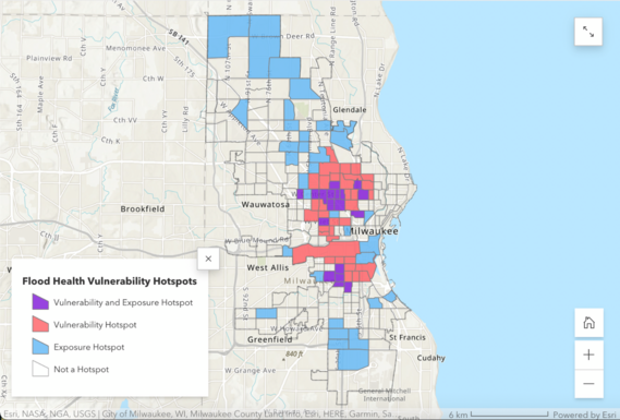 A map of Milwaukee, WI showing flood health vulnerability.