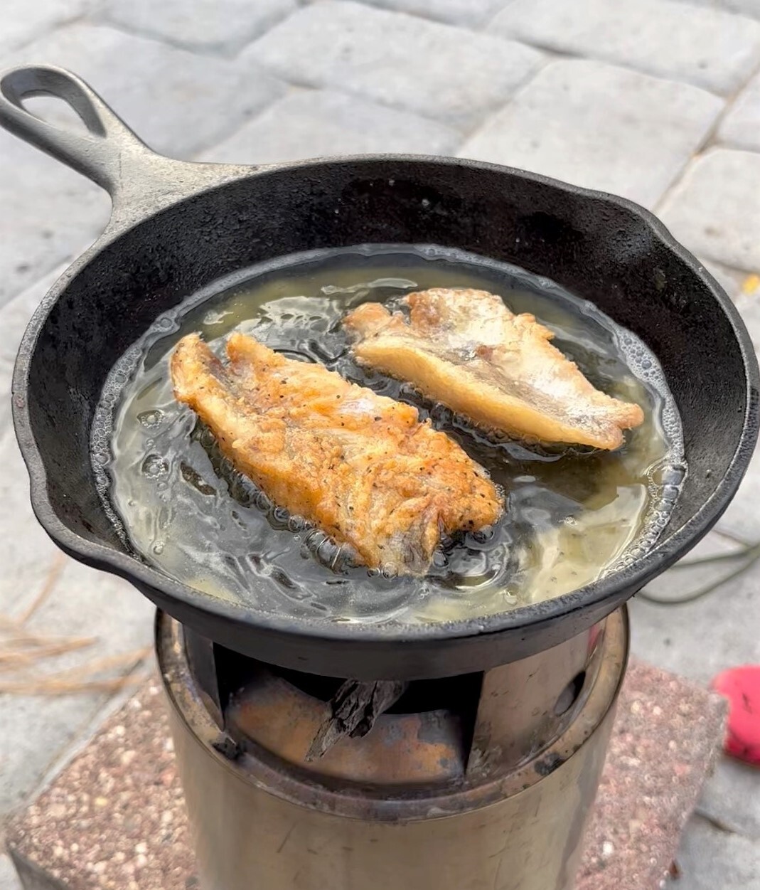 Fish being fried
