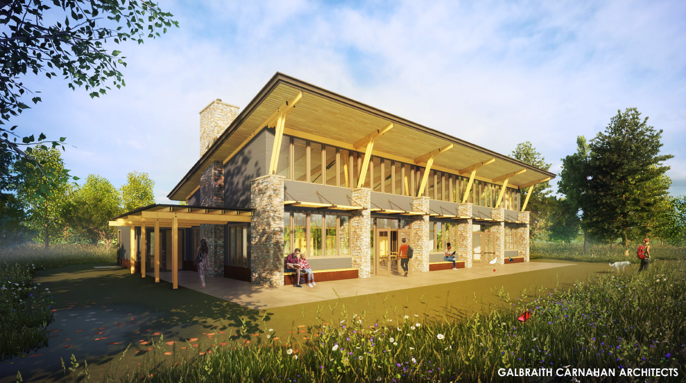 an architectural rendering of the new Lapham Lodge at Kettle Moraine State Forest