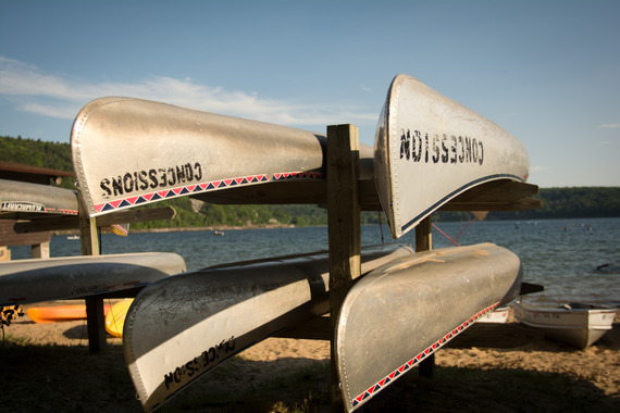 Canoes on a storage rack