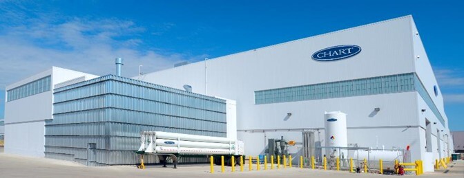 a large white building with blue sky for Chart Energy and Chemicals in La Crosse, Wisconsin