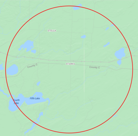 map of 3 mile radius around town of stella