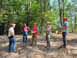 A logger, a consulting forester, an auditor and DNR staff discussing an active timber harvest.