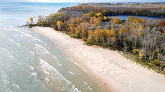 Lake Michigan, a beach and some fall colors at Harrington Beach State Park