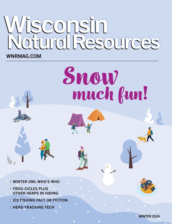 cover of winter 2024 wnr magazine depicting people engaging in snow related activities