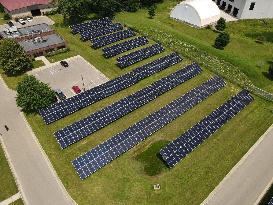 An aerial view of a solar array in the city of Sun Prairie. 