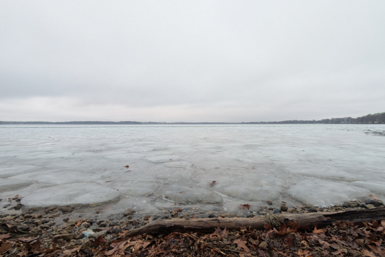 Early ice cover over a lake. 