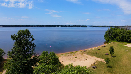 sandy beach and water at buckhorn state park