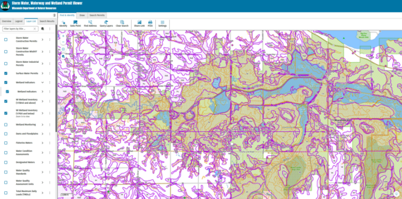 A screenshot of a map of Mead Wildlife Area with purple and orange lines and dots.