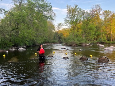 Sunset larval sampling with d-frame drift nets below Pella Dam, Pella.