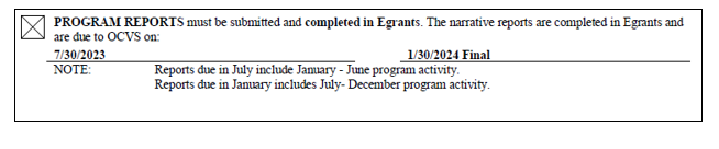 Program Reports for calendar year