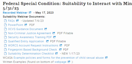 Suitability to Interact with Minors - VOCA webpage